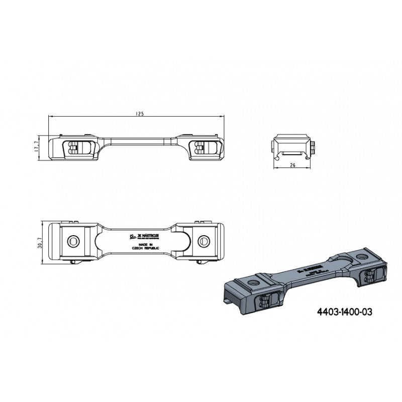 1" scope rings [25,4mm] | one-piece picatinny base with levers