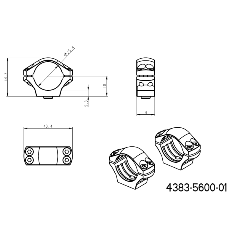 1" scope rings [25,4mm] | one-piece picatinny base with levers