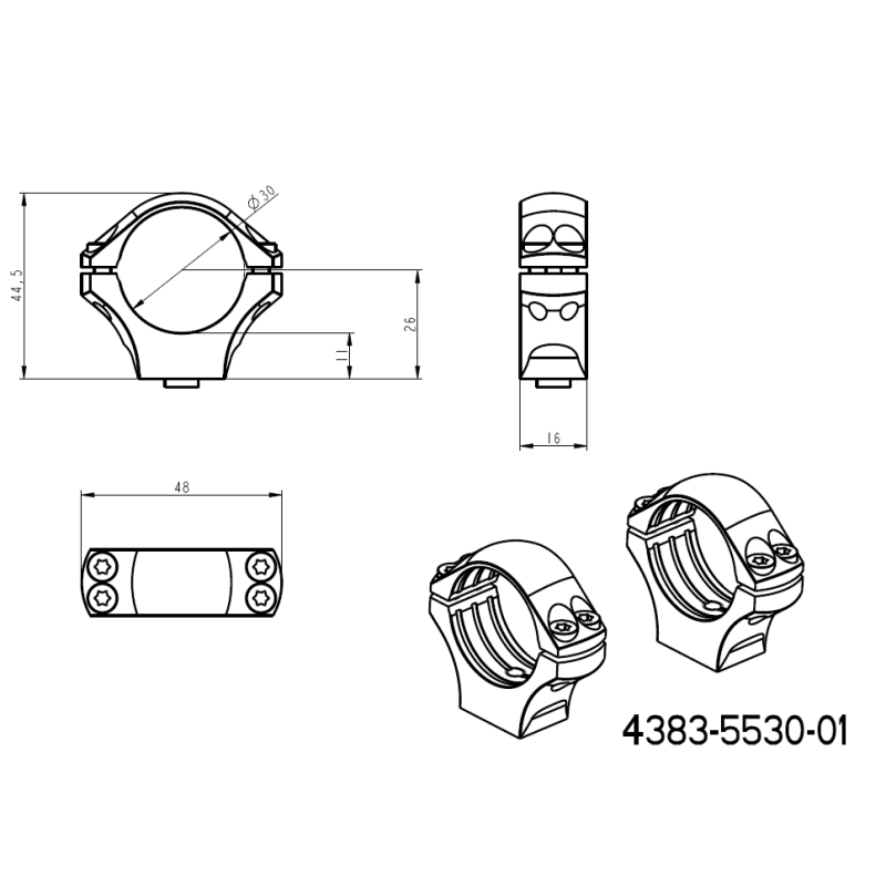 30mm scope rings | two-piece Picatinny QD base