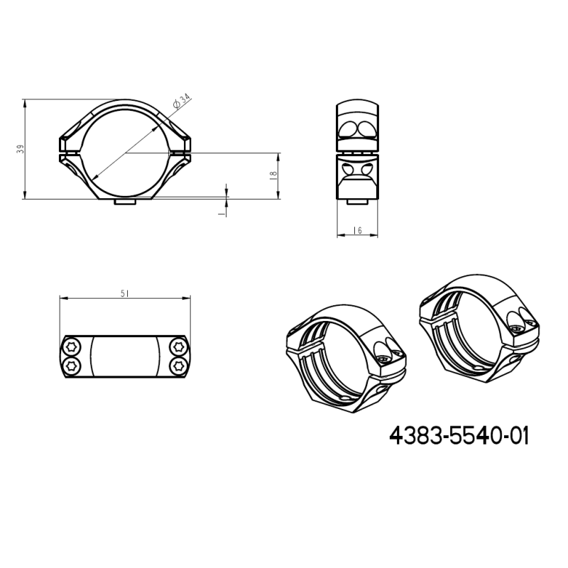 34mm scope rings | two-piece Picatinny QD base