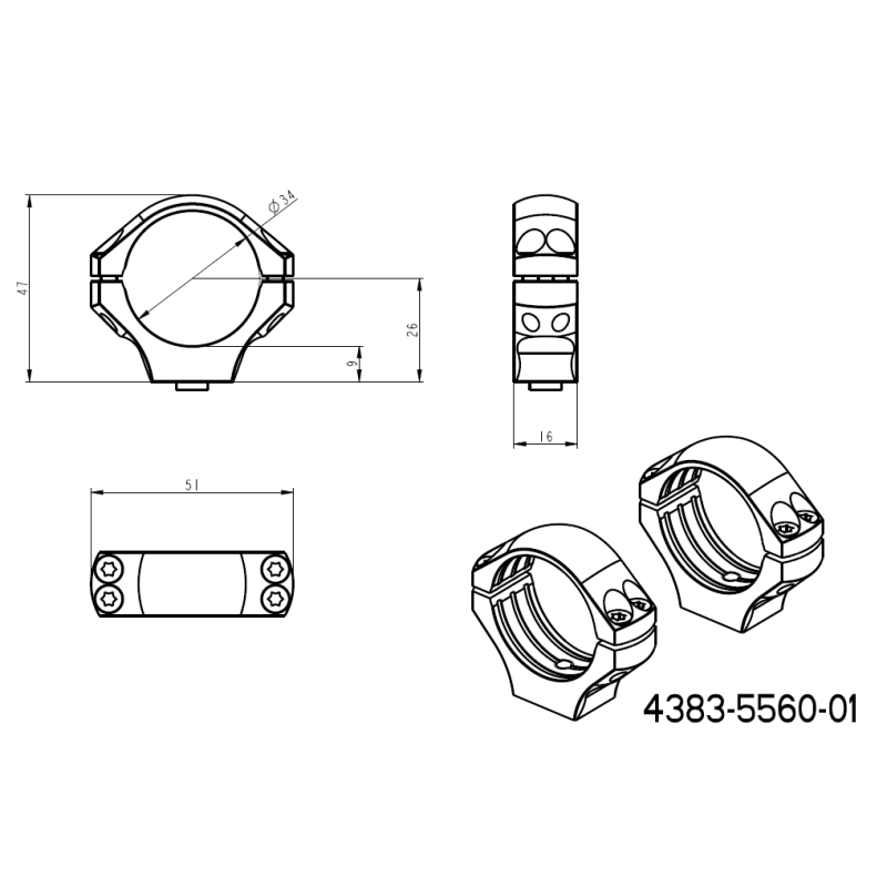 34mm scope rings | two-piece Picatinny QD Ergo base