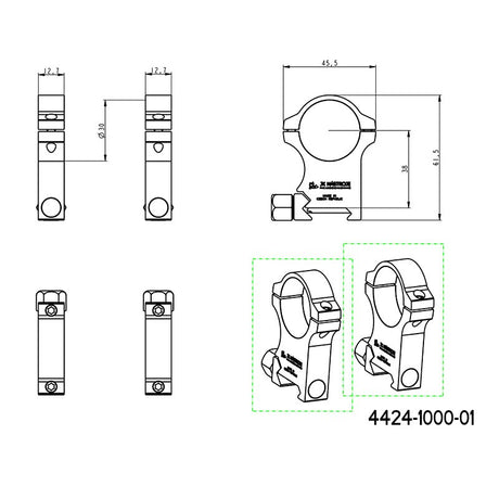 30mm scope rings | Picatinny base with screw nut