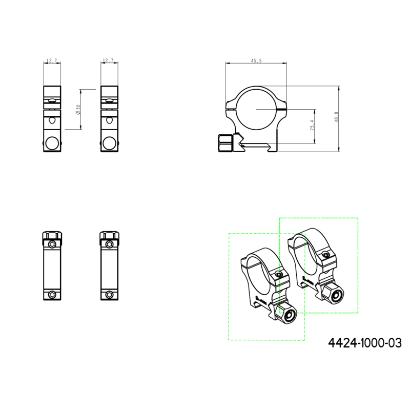 30mm scope rings | Picatinny base with screw nut